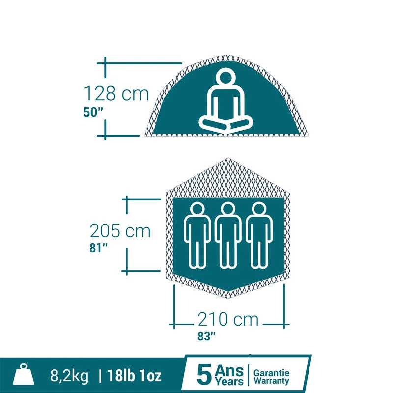 Quechua Tente De Camping - 2 Seconds EASY - 3 Places - Fresh & Black 4 Quechua Tente De Camping - 2 Seconds EASY - 3 Places - Fresh & Black â Image 2