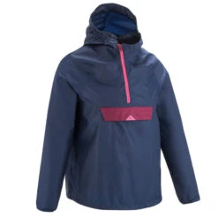 Quechua Veste Imperméable De Randonnée - MH100 Bleu Marine Et Rose - Enfant 7-15 Ans
